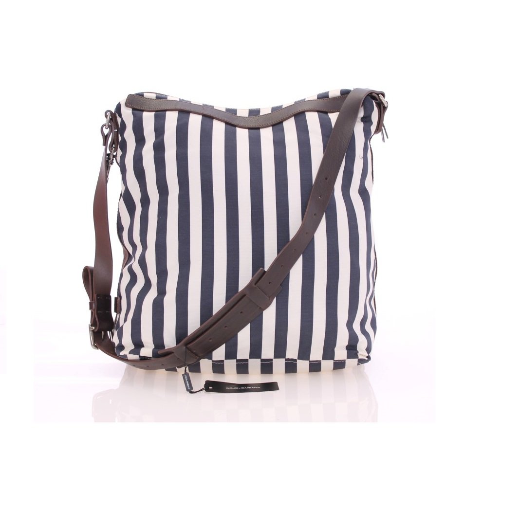 BLUE STRIPED CANVAS MESSENGER BAG