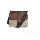 BROWN LEATHER LINEN CROSSBODY MESSENGER BAG