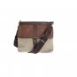 BROWN LEATHER LINEN CROSSBODY MESSENGER BAG