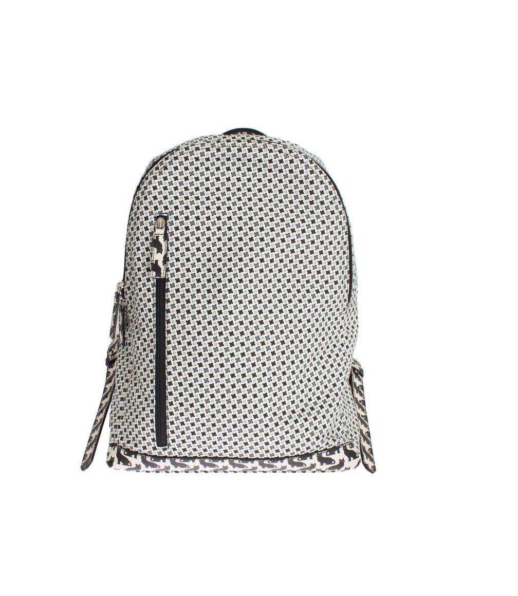 WHITE CANVAS LEATHER CAT PATTERN BACKPACK
