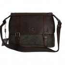 BROWN LEATHER CANVAS SHOULDER MESSENGER BAG