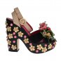 BLACK LEATHER FLORAL CRYSTAL PLATFORM SHOES