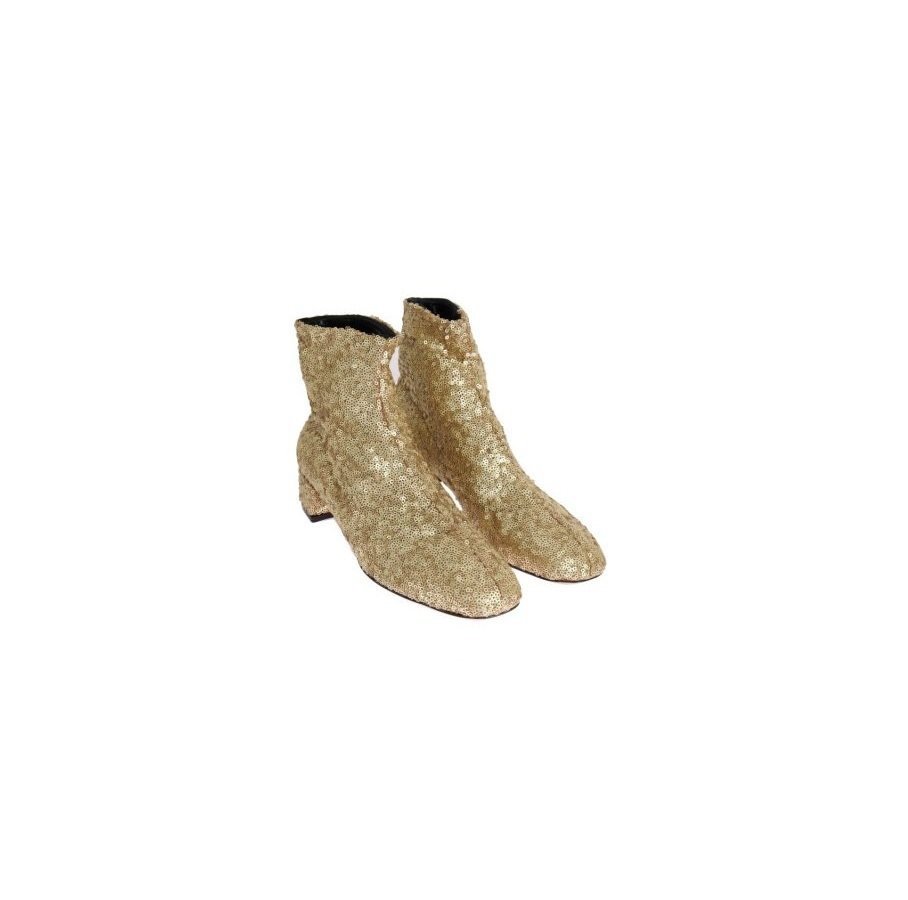 GOLD SEQUINED LEATHER ANKLE BOOTS