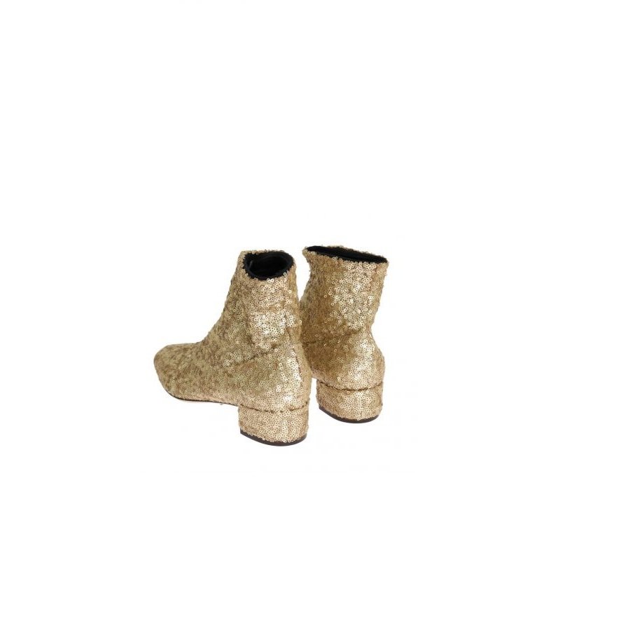 GOLD SEQUINED LEATHER ANKLE BOOTS