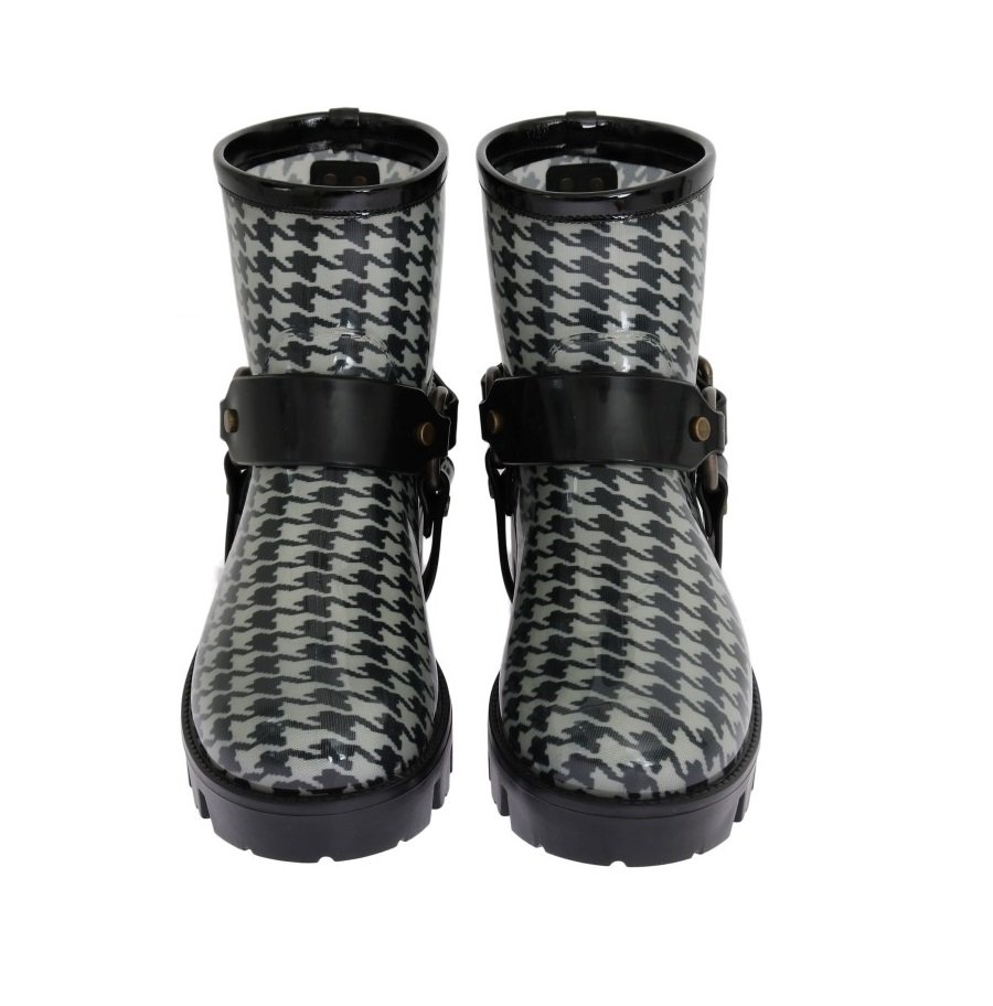 GRAY BLACK PRINT ANKLE RUBBER BOOTS