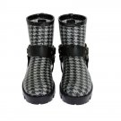 GRAY BLACK PRINT ANKLE RUBBER BOOTS