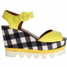 YELLOW LEATHER CHECK WEDGES PLATFORM