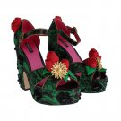 GREEN BROCADE SNAKESKIN ROSES CRYSTAL SHOES
