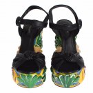 BLACK LEATHER PUPIL DOLLS WEDGES SHOES