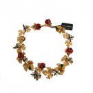 GOLD BRASS FLORAL CRYSTAL LADYBUG STATEMENT NECKLACE