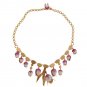 GOLD BRASS WHITE TULIP CRYSTAL CHARMS NECKLACE