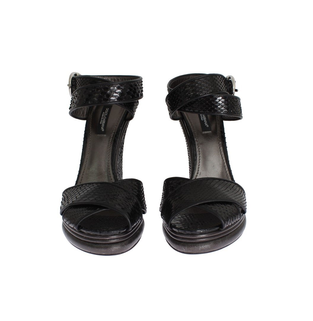 BLACK PYTHON SNAKESKIN PLATFORM WEDGES