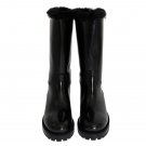 BLACK LEATHER LAPIN FUR BOOTS