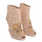 BEIGE CRYSTAL LACE BOOTIES STILETTO SHOES