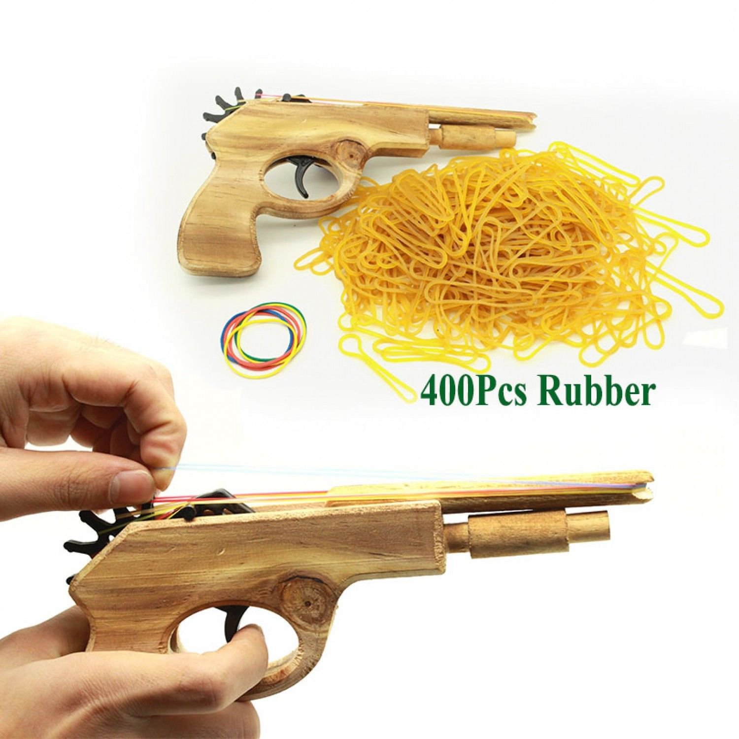 Unlimited Bullet Classical Rubber Band Launcher Wooden Hand Pistol Gun