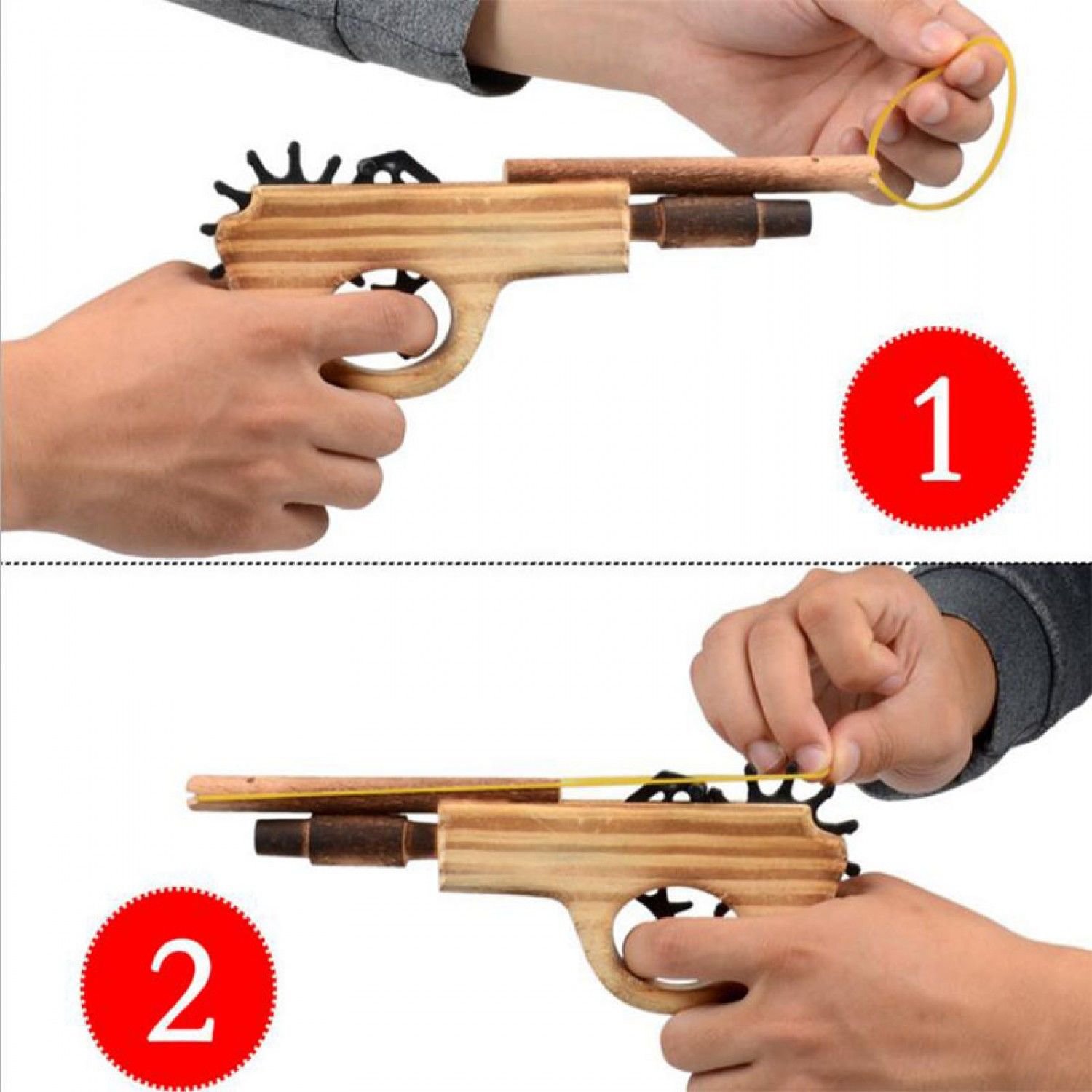 Unlimited bullet Classical Rubber Band Launcher Wooden Hand Pistol Gun