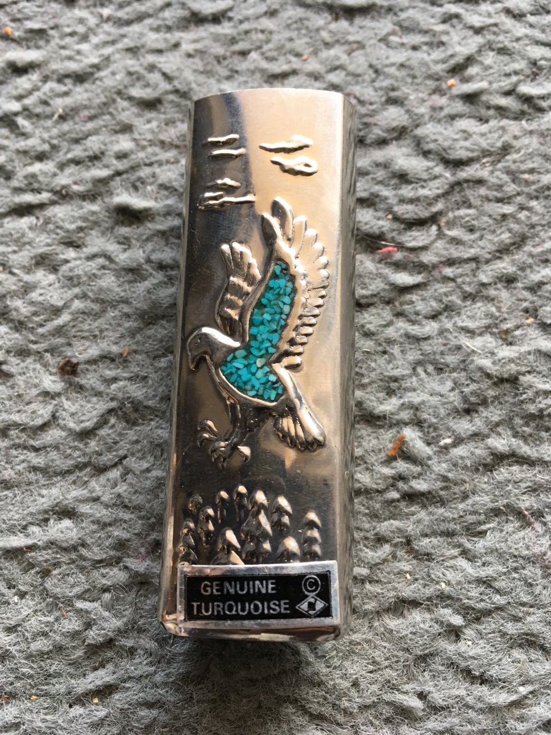 Bald Eagle Genuine Silver Turquoise Cigarette Lighter Holder
