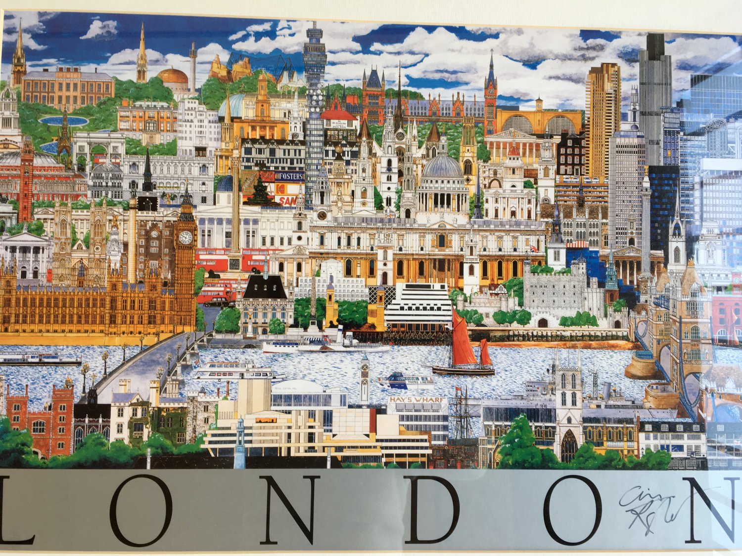 Signed Print London View showing Hay's Wharf location.