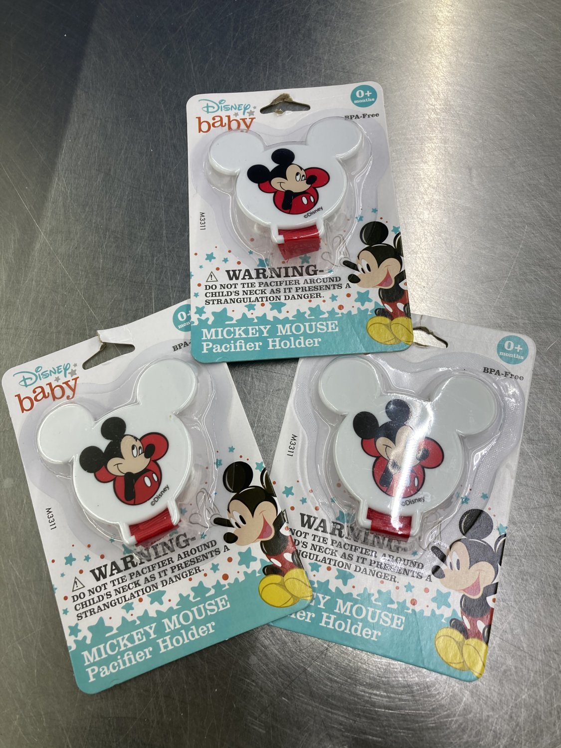 3 White Mickey mouse pacifier holders. Great Find.