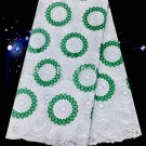 African fabric lace/Swiss Voile lace/White Green Swiss Voile Lace fabric/5 yards