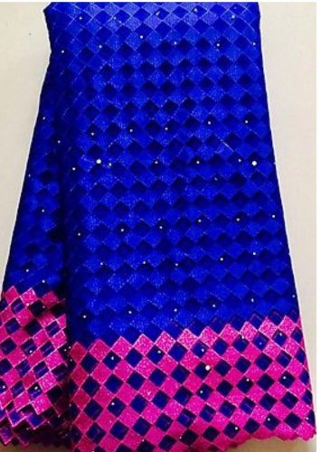 African Lace Fabric Royal blue Pink  Guipure Lace French Lace fabric  5 yards