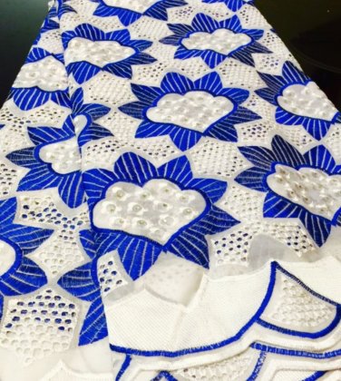 African Lace Fabric/Swiss Lace Fabric/Blue White African Lace fabric/5 yards