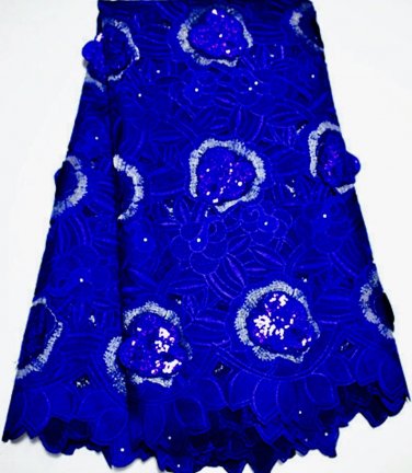 African Fabric Swiss Voile Lace Blue Big African Lace with sequences & stones