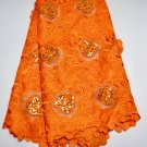 African Fabric Swiss Voile Lace Orange Big African Lace with sequences & stones