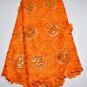 African Fabric Swiss Voile Lace Orange Big African Lace with sequences & stones
