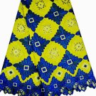 African Lace Fabric/Swiss Voile Lace/blue yellow African Lace Fabric/ 5 yards
