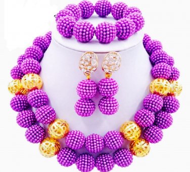 African wedding Jewelry set/African bead jewelry set/lilac gold jewelry set