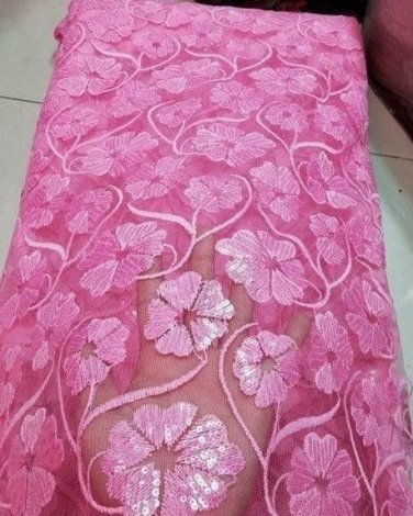 African Lace Fabric/Pink Swiss Lace Fabric/Tulle Lace Fabric with sequence/5yard