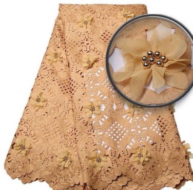 African Lace Fabric/Gold Guipure Lace Fabric with beads/Swiss Lace fabric/5yards