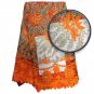 African Lace Fabric/Tulle lace fabric/Orange Swiss Lace with rhinestones 5yard