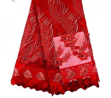 African Lace Fabric/ Tulle Lace Fabric/African Lace fabric/Red Swiss Lace 5yards
