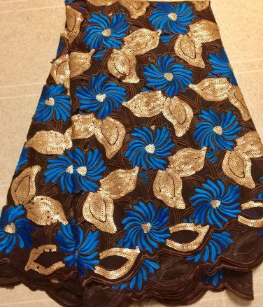 African lace fabric/Swiss Lace fabric/Blue Brown Hand Cut Organza Lace /5yards