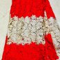 African Lace Fabric/ Guipure Lace Fabric red /Gold African Lace fabric / 5 yards