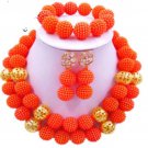 African Wedding Jewelry / orange beads jewelr set/Gold jewe