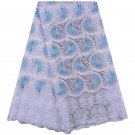 African lace fabric /Swiss Voile Lace fabric / White Blue Swiss Lace Fabric/5yds