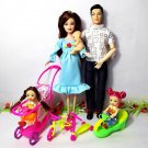 Fashion Toys Family 5 People Dolls Suits 1mom 1dad 2 Little 6 Dolls