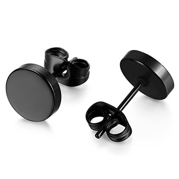 1 Pair Stainless Steel Ear Studs Earrings Black Plated Round E4R