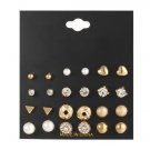 12 Pcs Set Crystal Alloy Round Ball Gold Color Stud Earrings 3 E4R