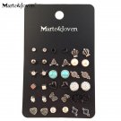 18 Pairs Ccard Vintage Silver Plated Stud Earring Set Crown E4R