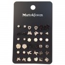18 Pairs Ccard Vintage Silver Plated Stud Earring Set Crown 4 E4R