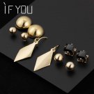 5 Pairl Set Unicorn Gold Color Beads Stud Earrings For Women E4R