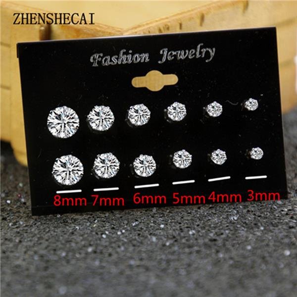 6 Pairs Pack Brincos Mixed Stud Earrings For Women Crystal E E4R