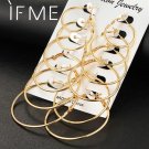 6 Pcs Lot Steampunk Gold Color Big Hoop Earrings Simple Styl E4R