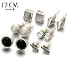 6pcs Set New Fashion Silver Color Ball Crystal Stud Ear E4R