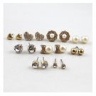 9 Pairs Set Earring Fashion Elegant Shining Gold Color Heart E4R