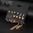 9 Pcs Set Crystal Heart Gold Color Stud Earrings Tassel Tria 2 E4R